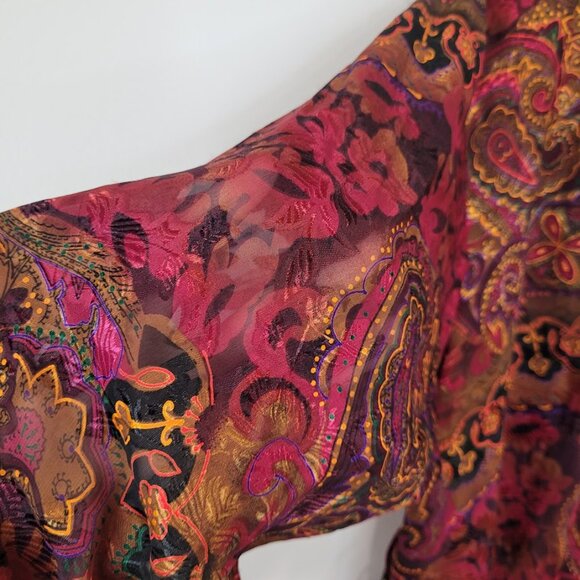 Victoria's Secret Robe Gold Tag Sheer Maroon Paisley Gold Cover-Up One Size O/S - Picture 5 of 12